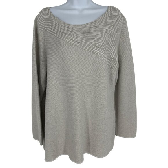 Chicos Taupe Textured Knit Scoop Neck Long Sleeve Lightweight Sweater Sz 3 US XL - Picture 1 of 10
